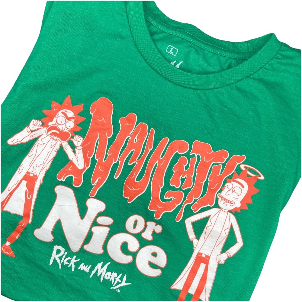 Rick‎ and Morty Naughty or Nice Green Graphic T-Shirt Mens Large Ripple Junction
